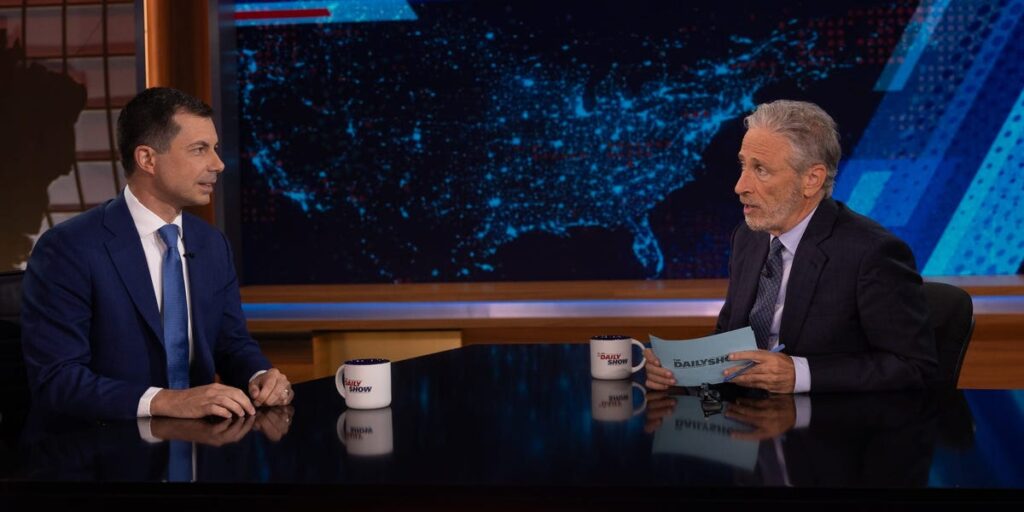 Pete Buttigieg, on Jon Stewart, is being really coy about the VP vetting process