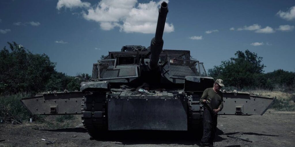 Ukraine’s heavily armored Abrams tanks have jammers to keep drones away, but they need more protection, commander says