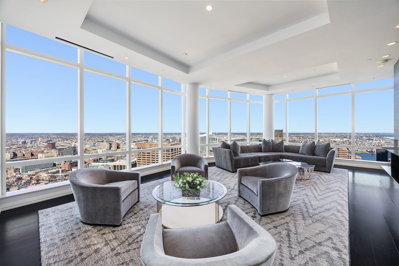 Michael Dell's penthouse in Millenium Towers with a view of the Boston skyline.