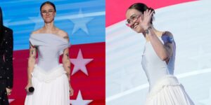 The TikTok-famous designer behind Ella Emhoff’s DNC dress said it was a modern take on a tea party look