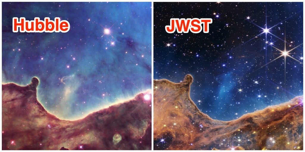 Side-by-side images from the James Webb and Hubble space telescopes show why NASA spent 25 years and  billion on the Webb