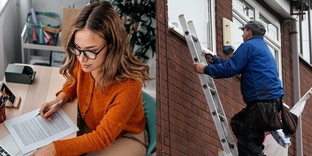 I’m a book editor and my partner is a window cleaner. We don’t compete in any way, and I love that.